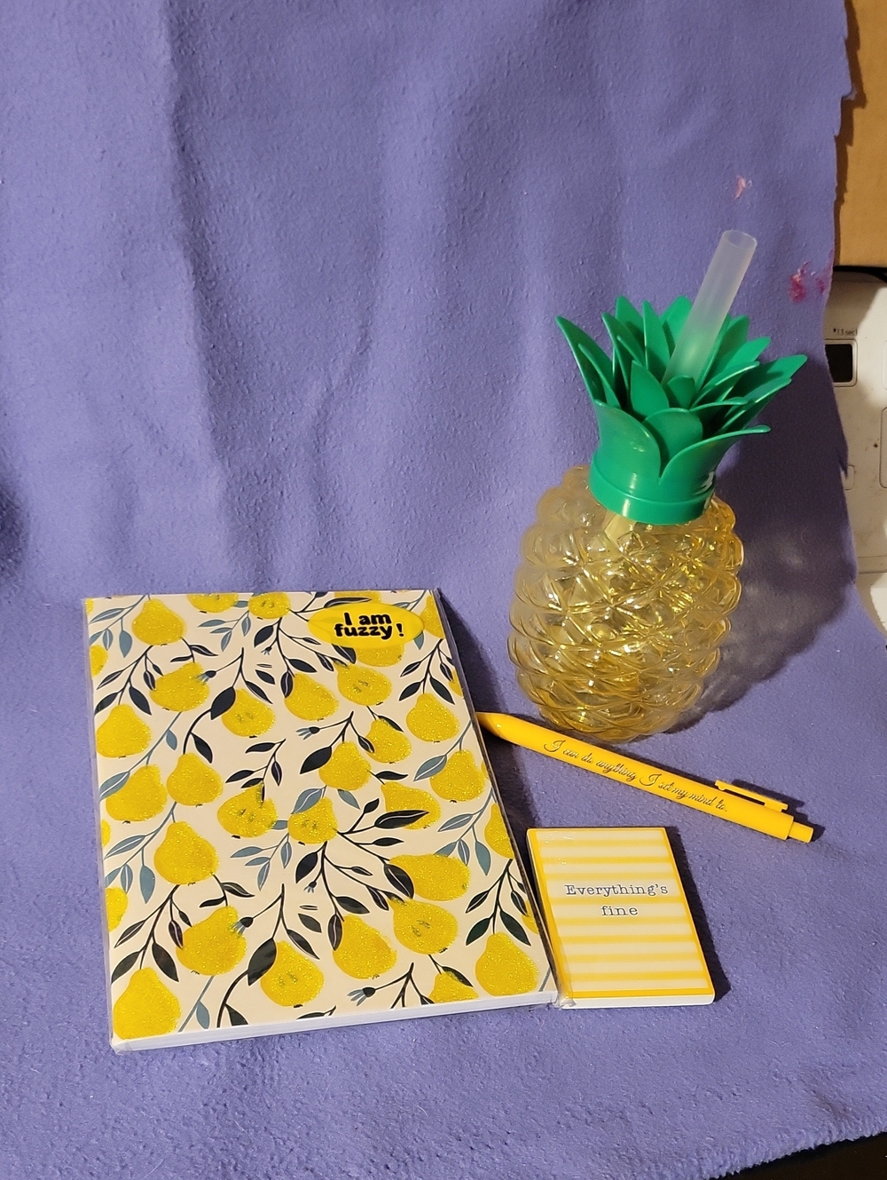 Yellow Pineapple Tumbler with Green Lid + Lemon Print Notebook Set